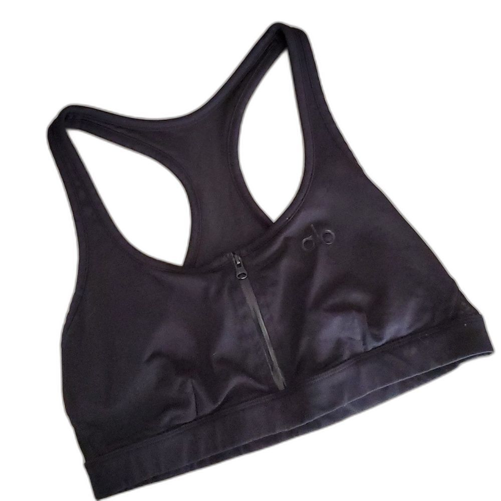 Alo Yoga Zip Front Racerback Sports Bra Black XS